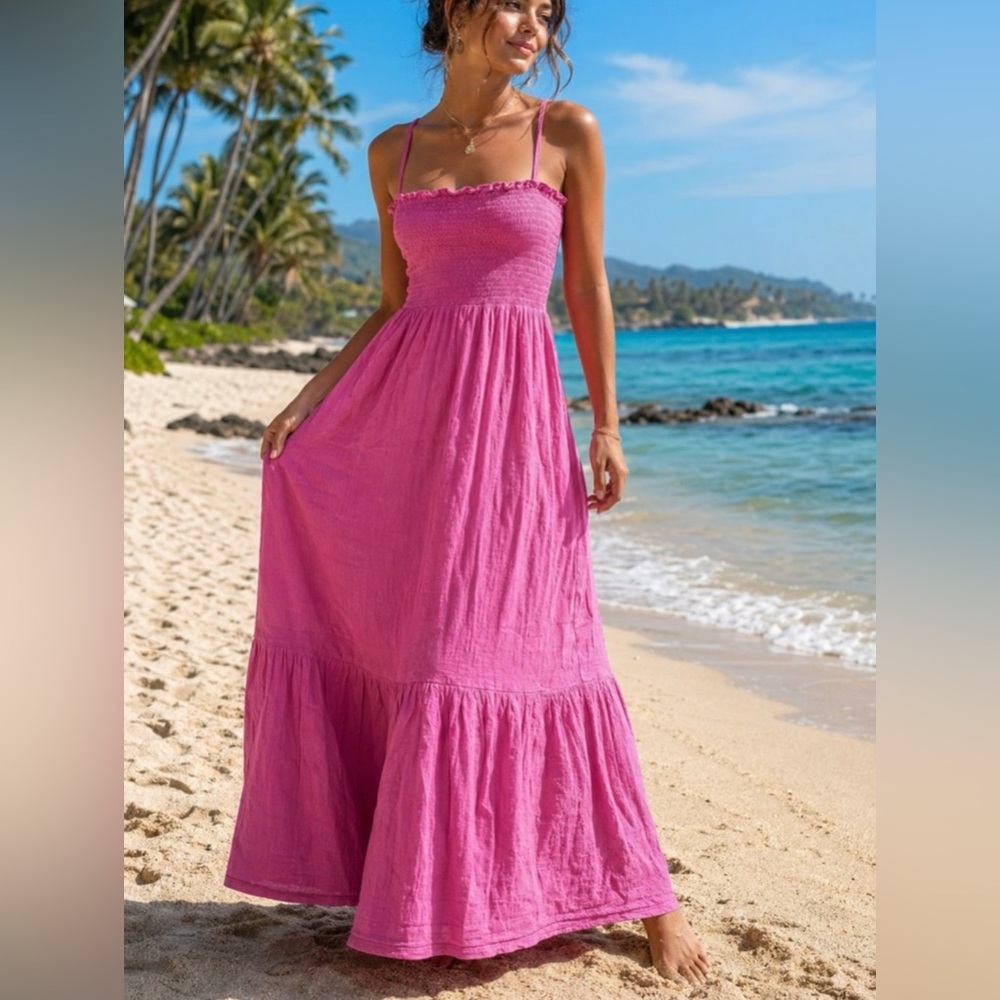Ravi’s Women’s Pink Smocked Maxi Dress Size M
